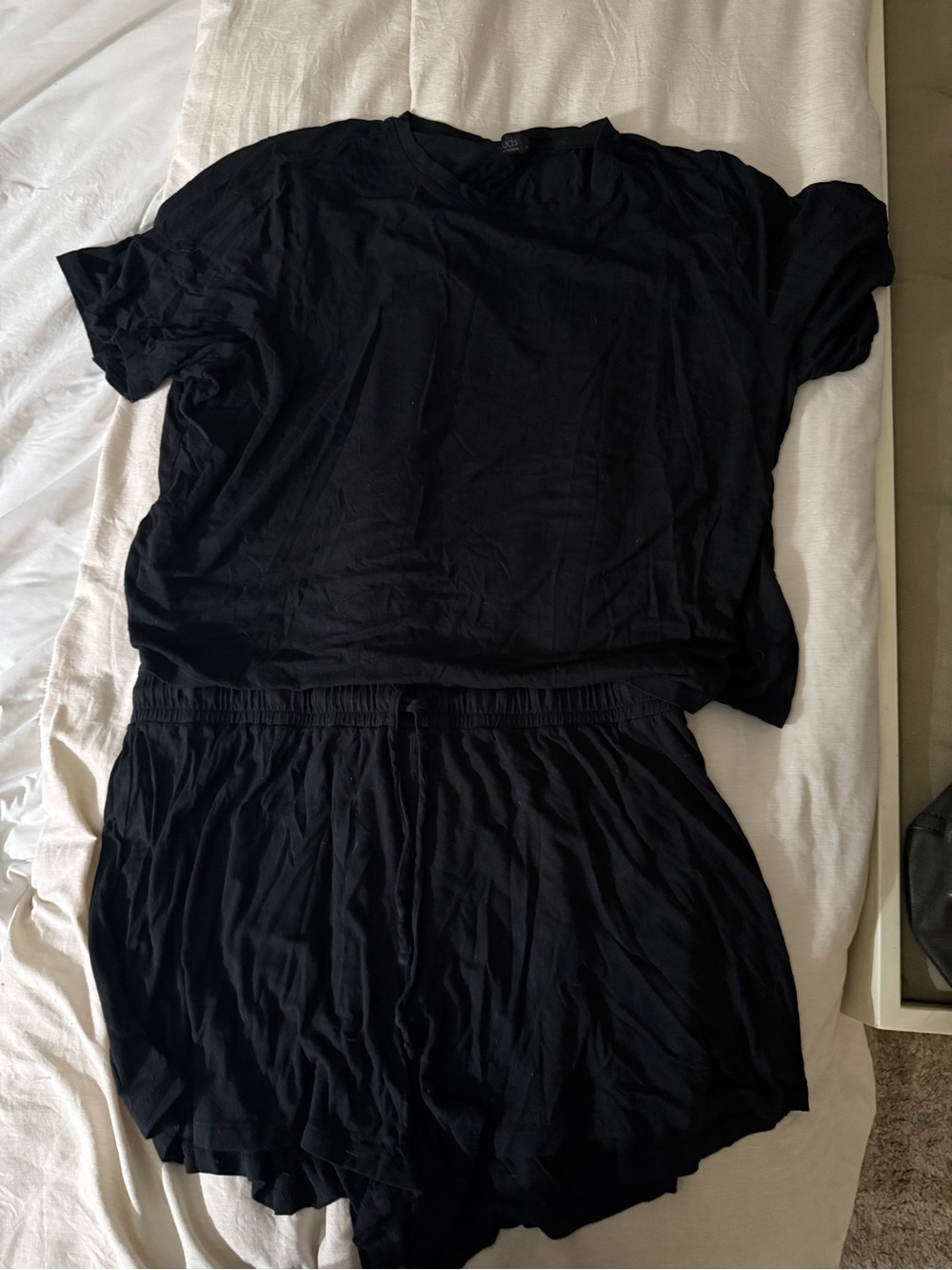 nuuds Black Two-Piece Pajama Set - Short Sleeve Top & Elastic Waist Shorts